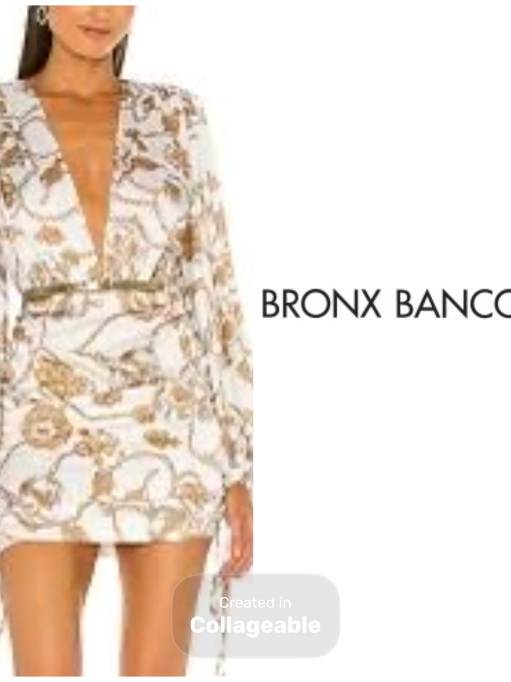 ‼️WOW‼️Bronx and Banco White & Gold Plunge Mini Dress‼️NWT🤍💛